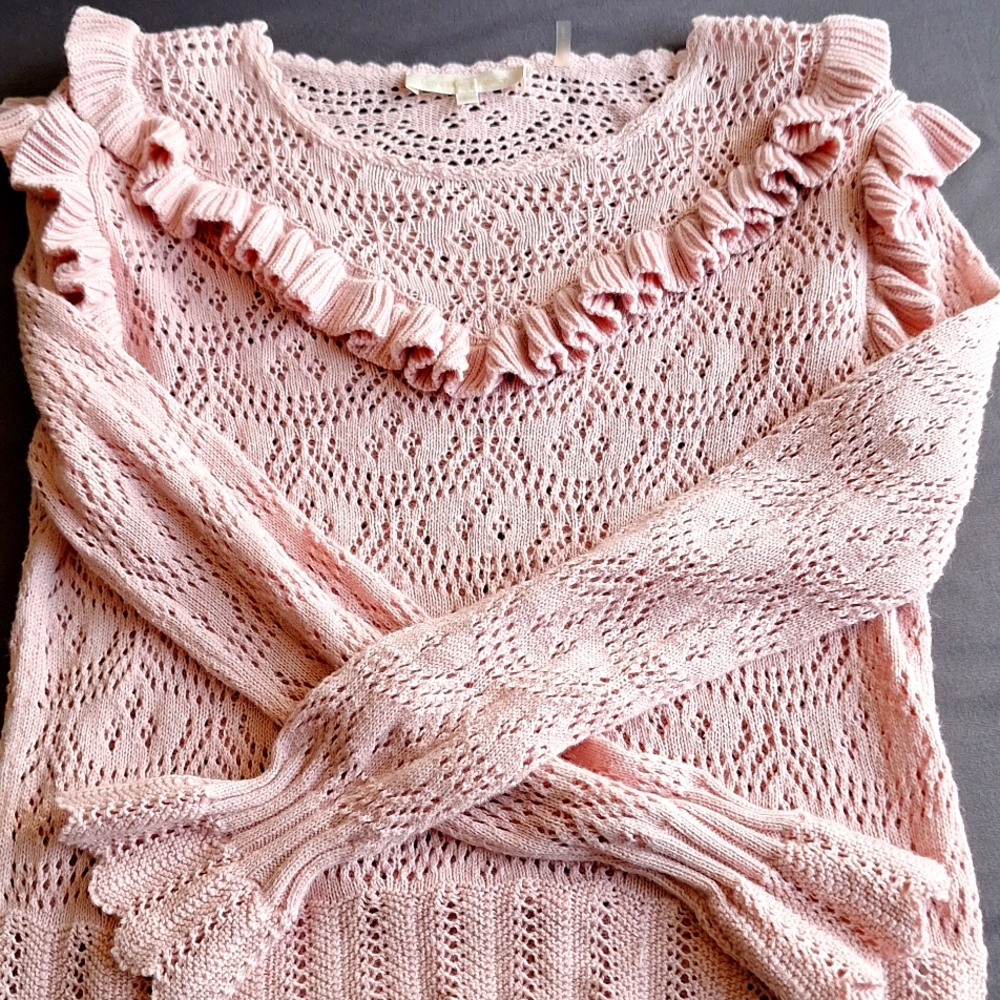 Pre-owned LOVE SHACK FANCY NATALIE PINK RUFFLE SWEATER  Good Condition No damage